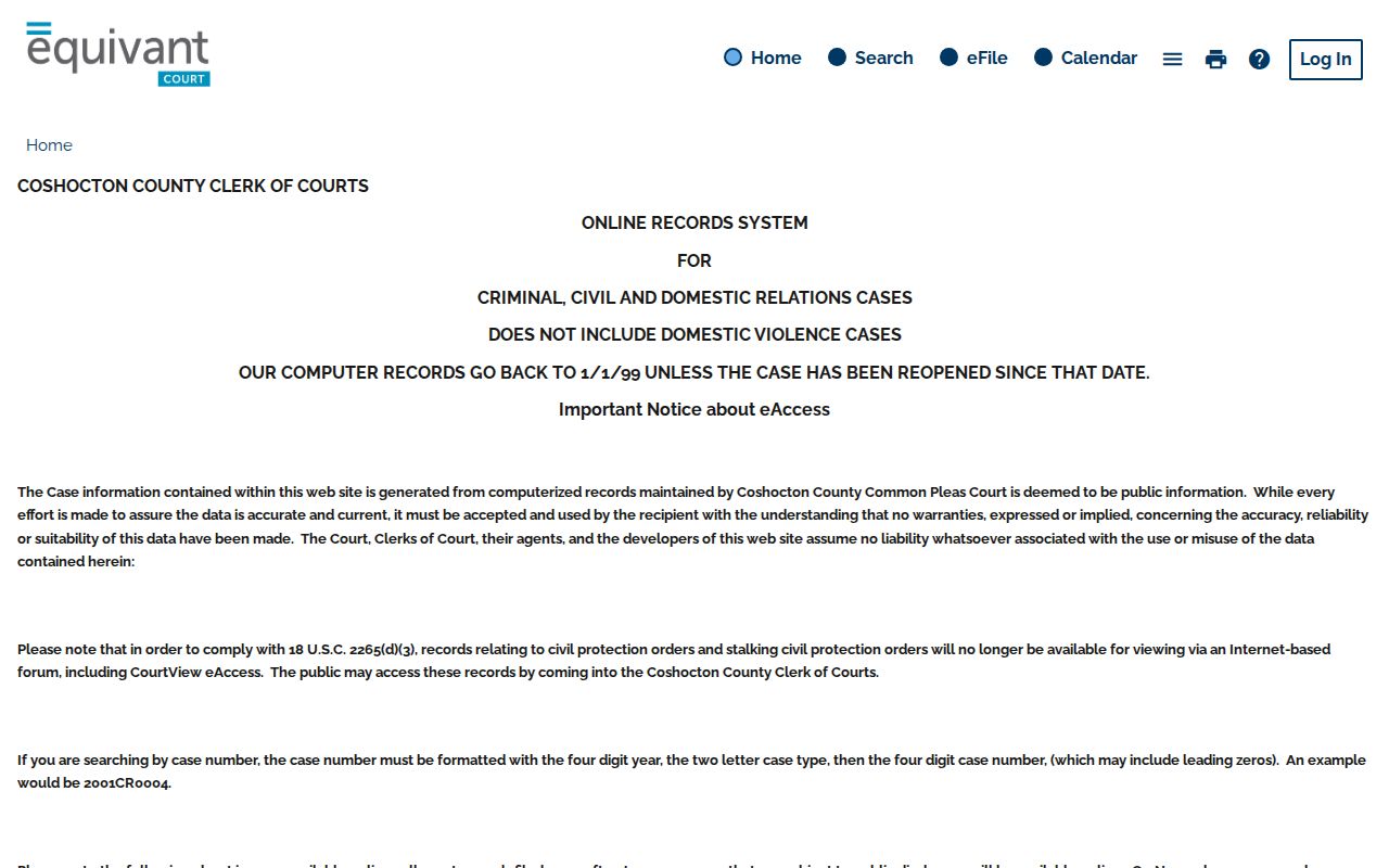 Coshocton County case lookup and Common Pleas eServices gateway
