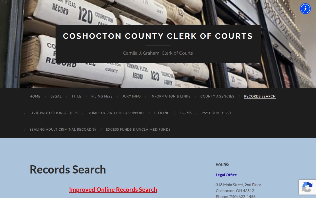 Coshocton County case lookup Common Pleas records search page