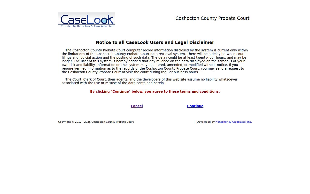 Coshocton County case lookup Probate CaseLook search gateway