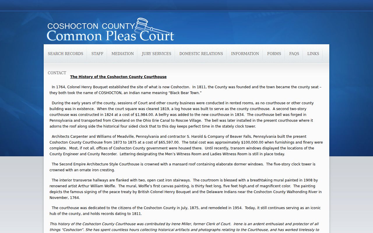 Coshocton County civil docket historic courthouse records