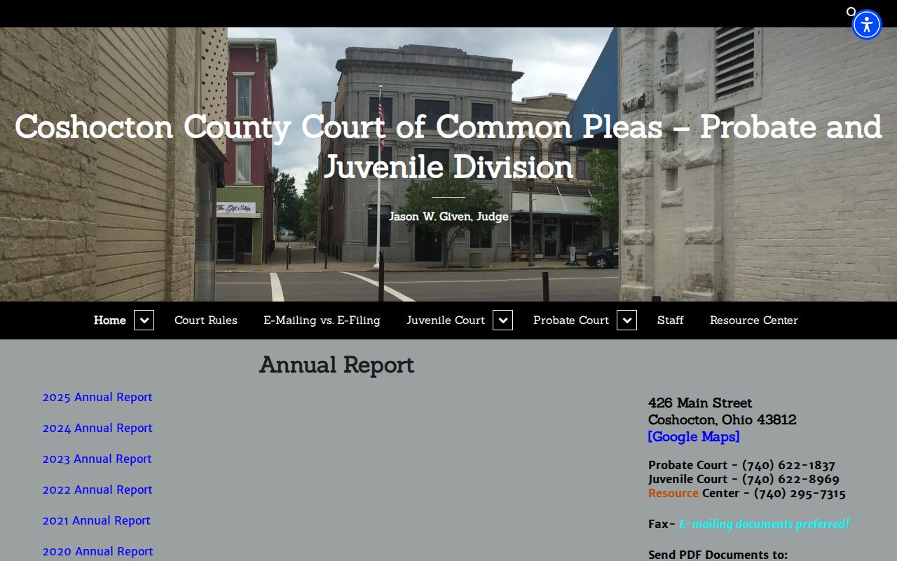 Coshocton County court dates and Probate Juvenile annual report index
