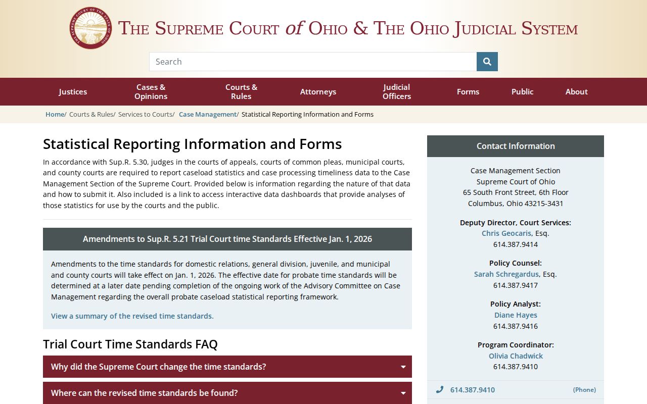 Coshocton County court calendar and Ohio Supreme Court statistical reporting information