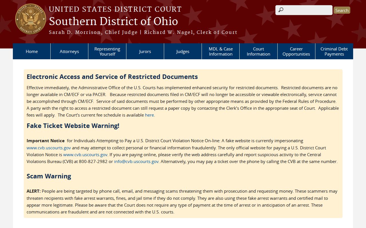 Coshocton County court records reference to the Southern District of Ohio
