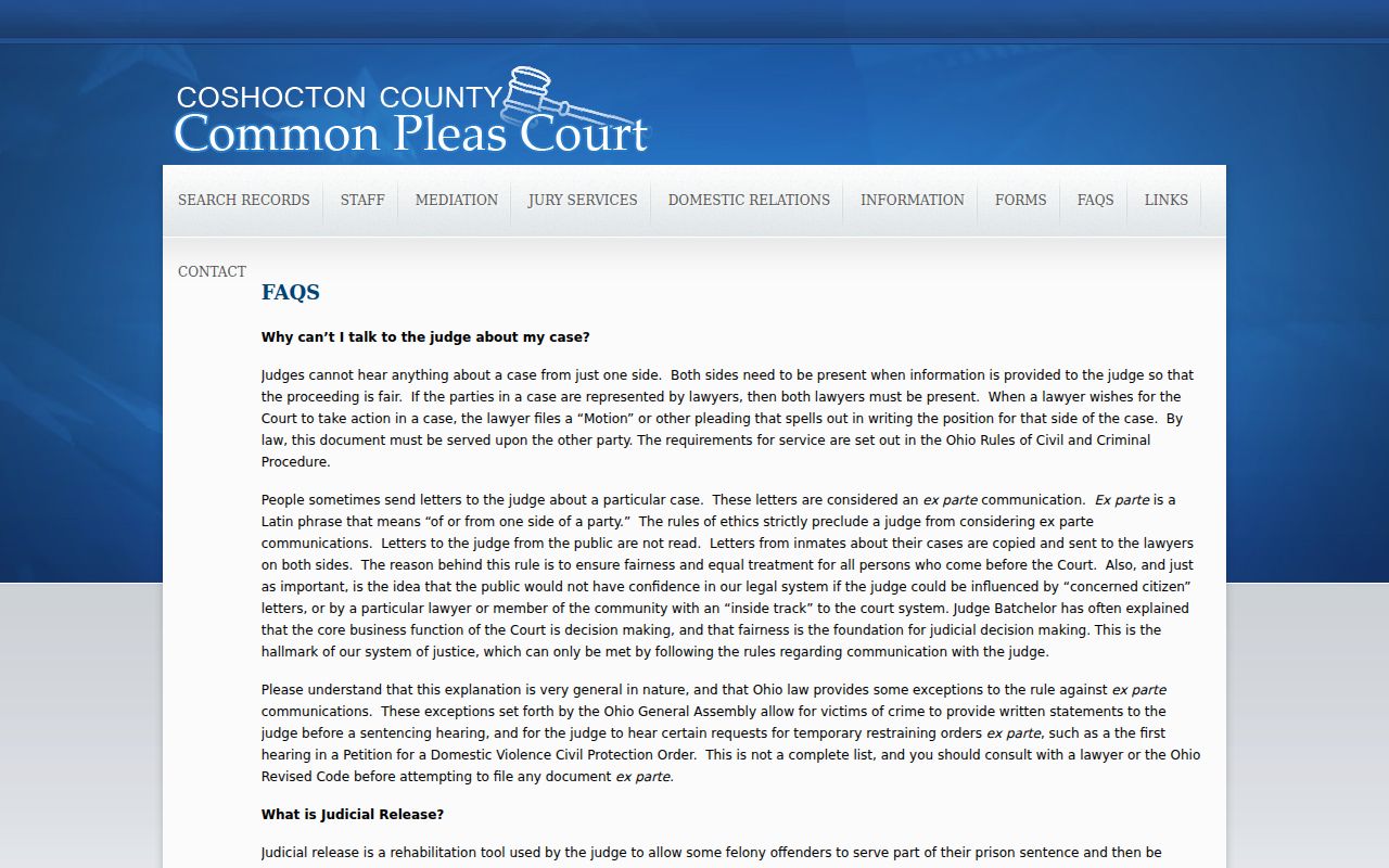 Coshocton County criminal docket Common Pleas Court FAQ
