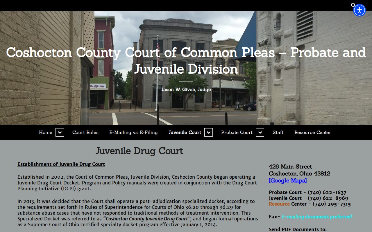 Coshocton County criminal docket Juvenile Drug Court history
