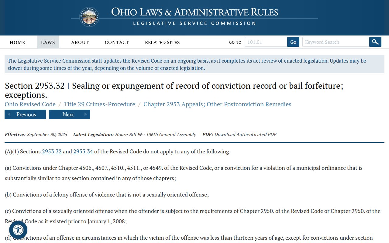 Coshocton County criminal docket Ohio sealing statute