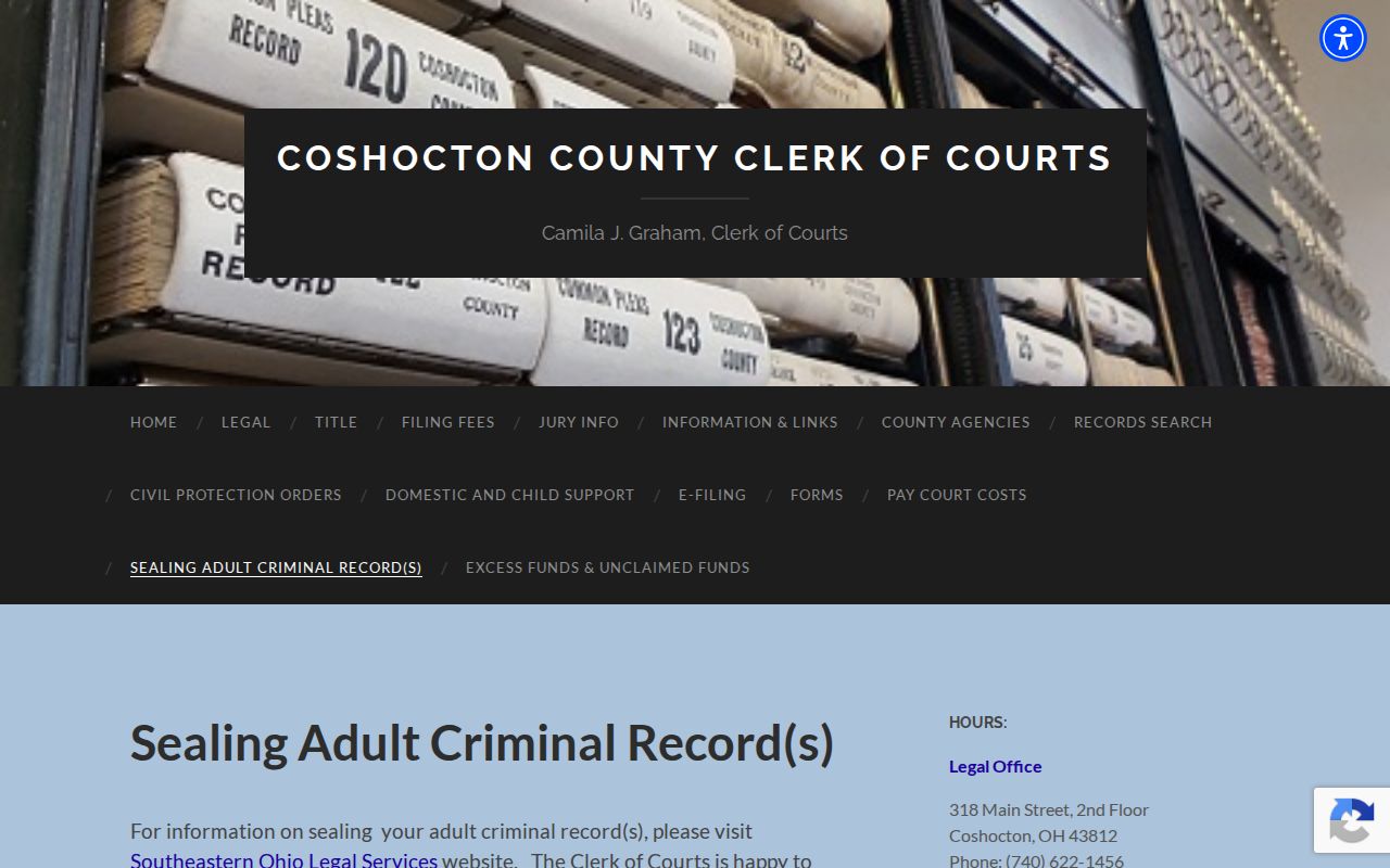 Coshocton County criminal docket adult record sealing information