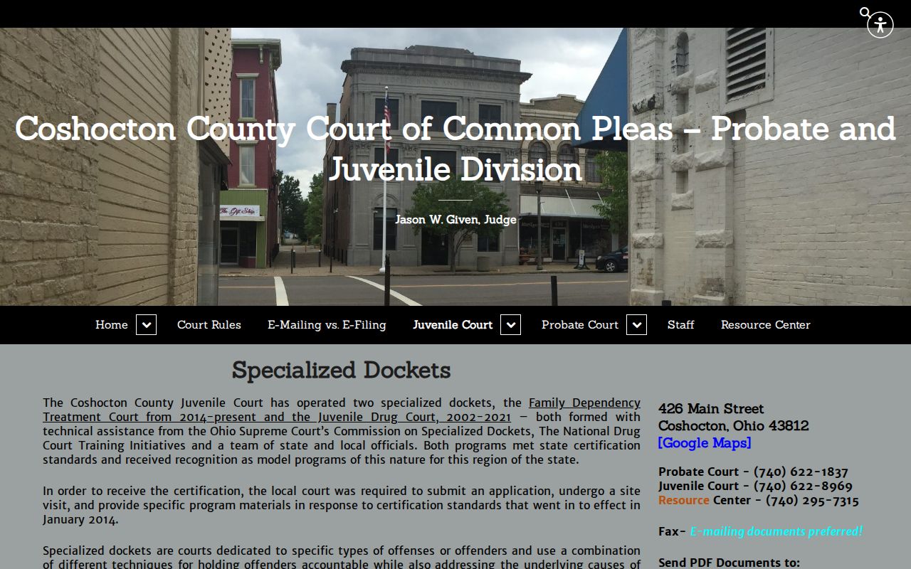 Coshocton County criminal docket specialized dockets information