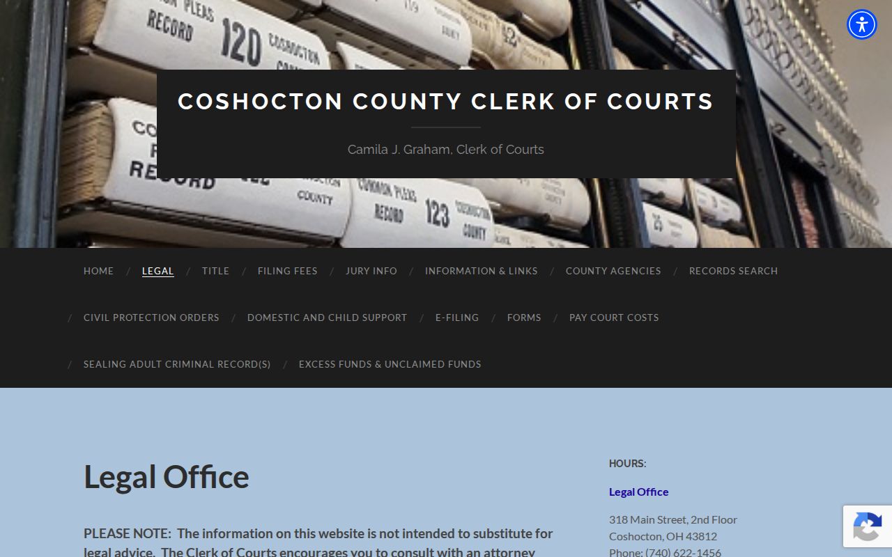 Coshocton County court docket Clerk Legal Office records access