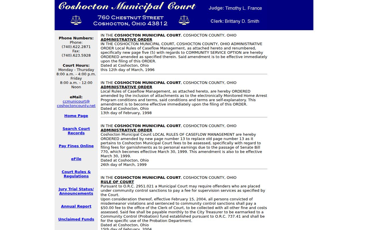 Coshocton County traffic court records reference to Municipal Court caseflow rules