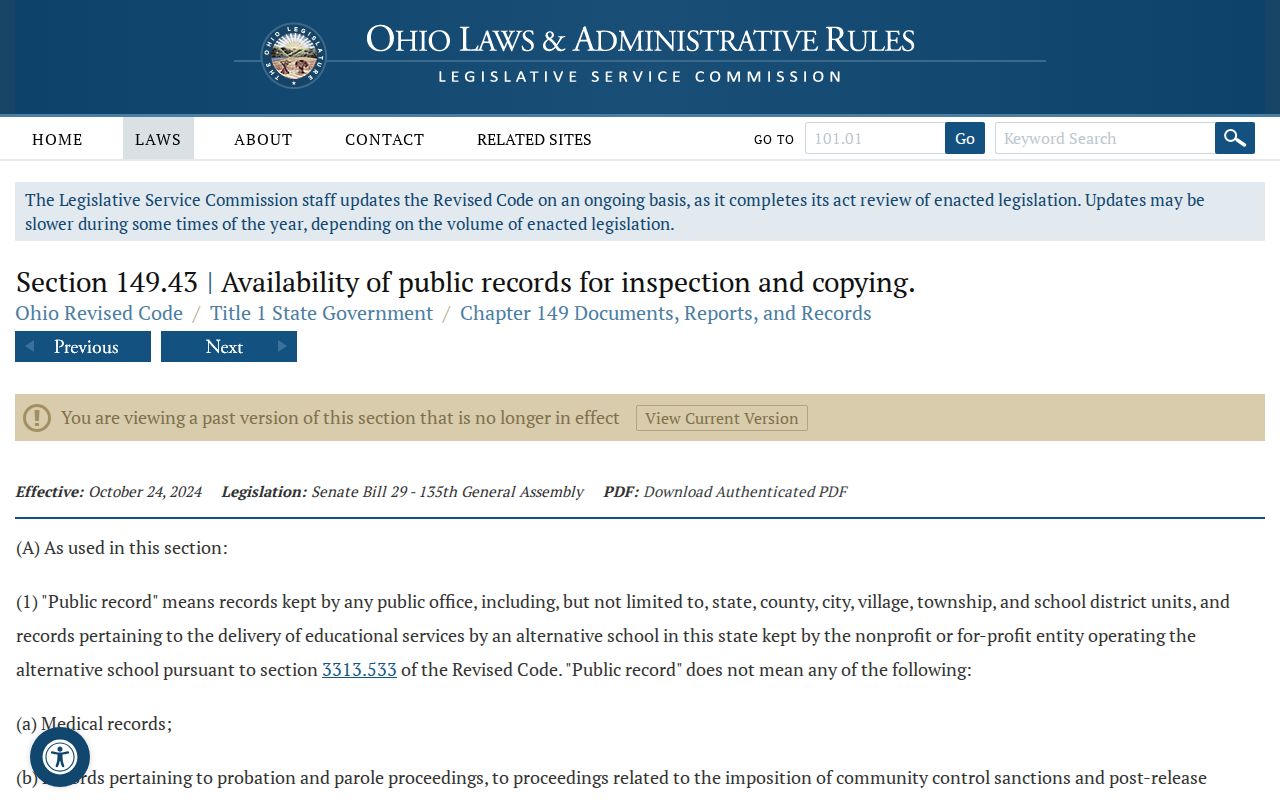 Coshocton County traffic court records reference to Ohio public-record law