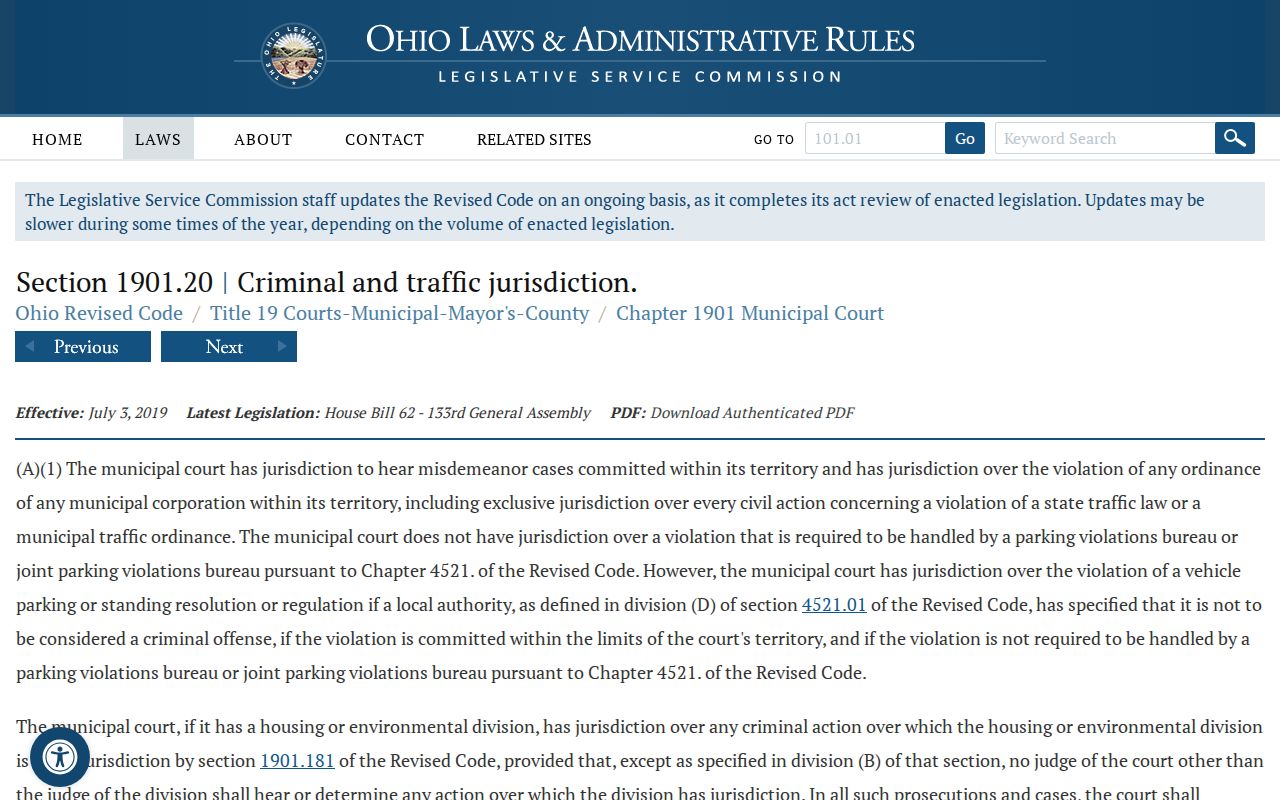 Coshocton County traffic court records reference to Municipal Court jurisdiction
